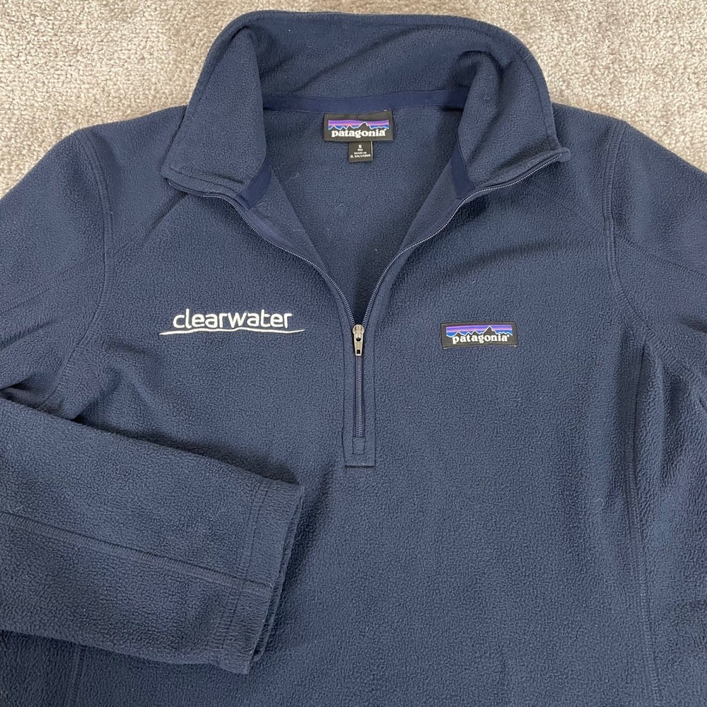 Patagonia Micro D 1/4 Zip Fleece Pullover Womens Small Navy Blue Clearwater Logo